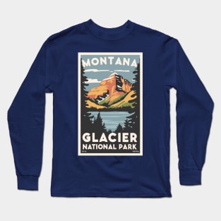 A Vintage Travel Art of the Glacier National Park - Montana - US Long Sleeve T-Shirt